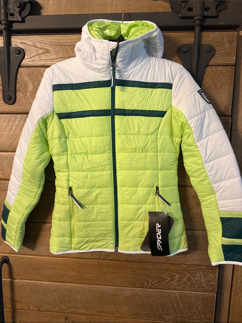 Spyder Womens Ethos Hooded Jacket, Lime Green size XS